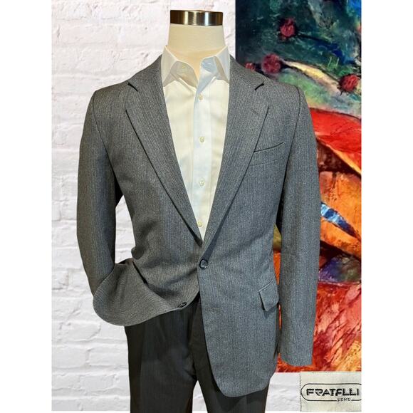 Fratelli Uomo 42L Flannel Gray Cobalt Pinstripe Blazer Sport Coat Suit Jacket - Picture 1 of 14